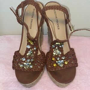 Boston Proper Brown Wedges with Jewel Accents